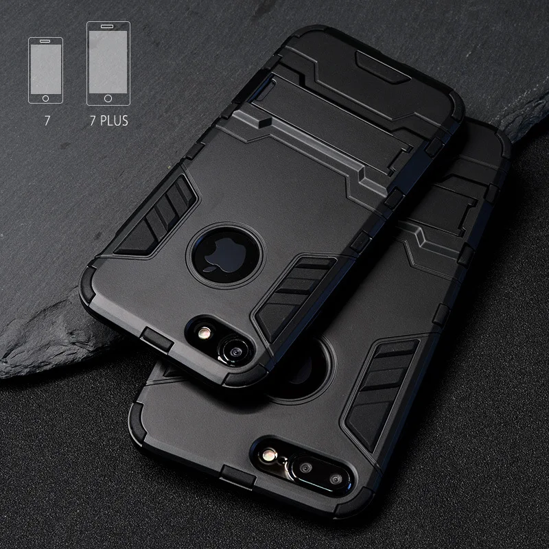 Luxury Stand Armor Phone Holder Case For iPhone 7 8 6 6S Plus X S XS Hybrid TPU+Hard PC ShockProof Back Cover for iphone 5 5S SE