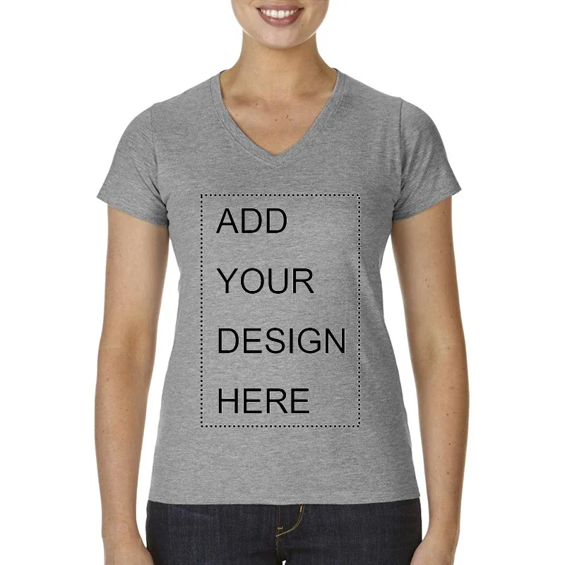 Customized T Shirt Logo Printing Women Print Your Own Design High Quality Breathable Cotton V Neck T-Shirt For Woman Plus Size