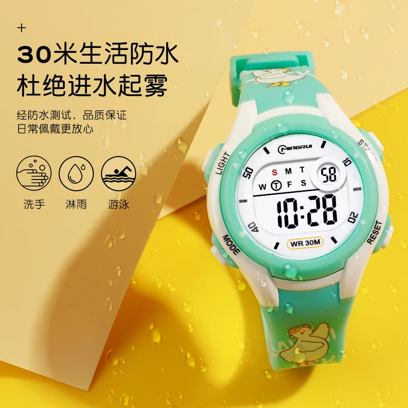 Minimalist Print Sports Swimming Waterproof Alarm Clock Children's Watch Casual Silicone Strap Girl Clock Boy Watch Gift