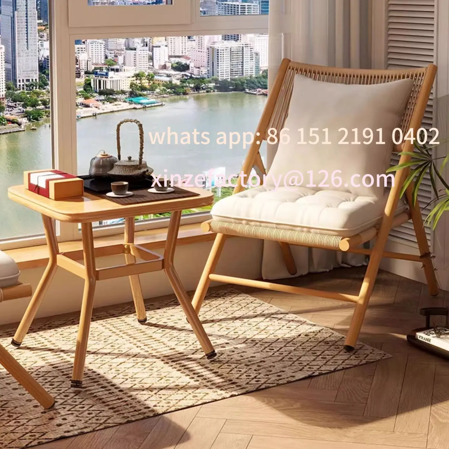 

Customizable folding tables and chairs Balcony reading and drinking tea Leisure chairs New Chinese recliner rattan chairs Garden