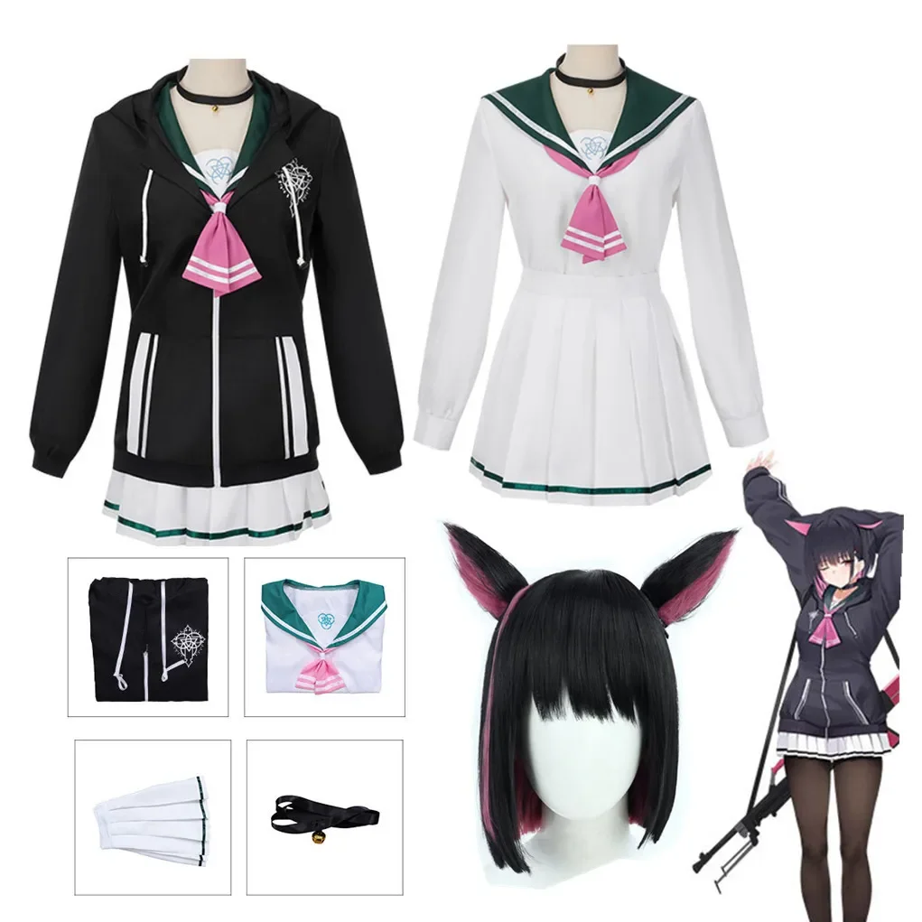 Anime Blue Archive Kyoyama Kazusa Cosplay Costume For Women XS-XXXL Black Hoodie Sailor Suits Skirt Pink Bow-Tie Halloween