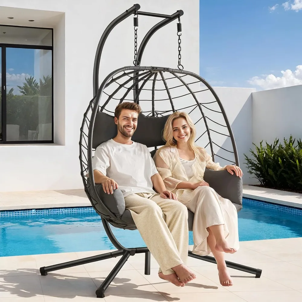 

Two-Person Outdoor and Indoor Hammock Swing Chair with Cushions, Headrest, and 650lbs Weight Capacity