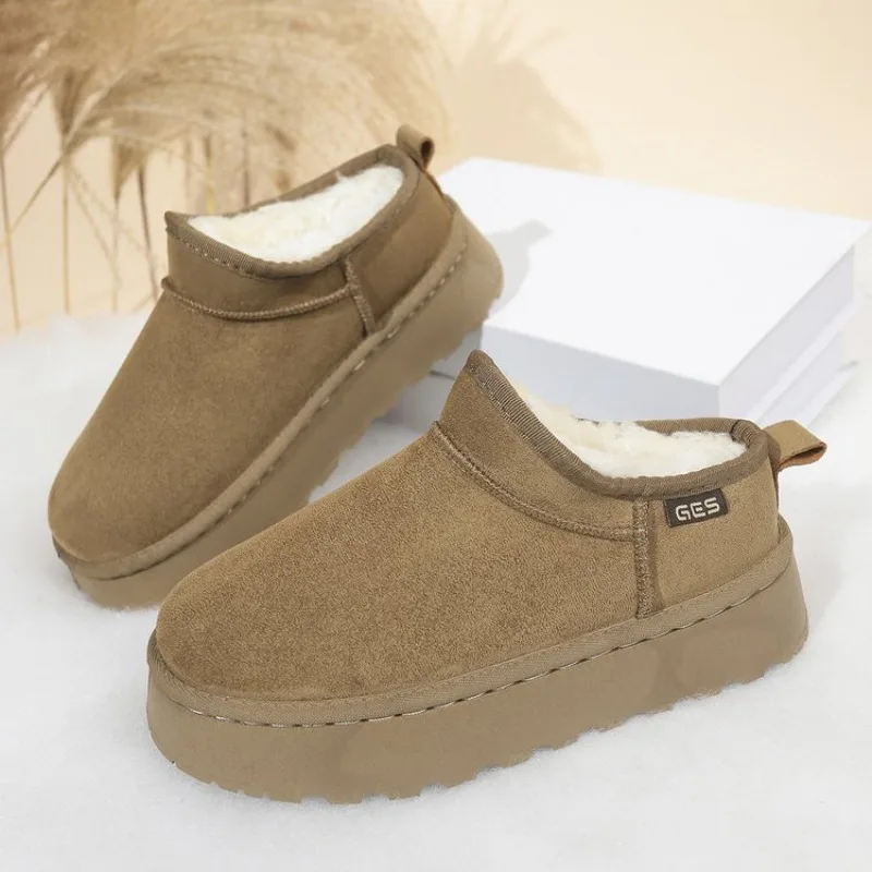 36-43，Snow Boots for Women2026Winter New Cashmere Warm Thick Soles Without Heel-covered Hair Half Slipper Cotton Shoes for Women
