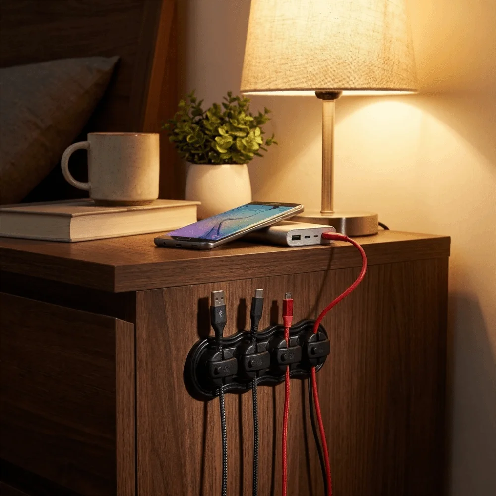 Self-Adhesive Multi Cord Holder Reserved Wire Slots Solid Smooth Plastic Charging Cable Fixed Storage Buckle Built-in Magnet