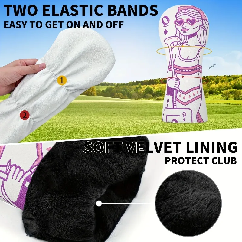 Penutup Klub Golf Pola Q Anime - Bahan Sintetis Tahan Lama, Penutup Klub Modis, Aksesori Golf