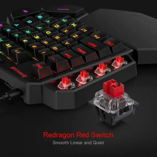 Imagen 2 del producto Redragon-Teclado mecánico K585 para videojuegos, dispositivo con cable DITI para una mano, RGB, 42 teclas, tipo C, intercambiable en caliente, reposamuñecas