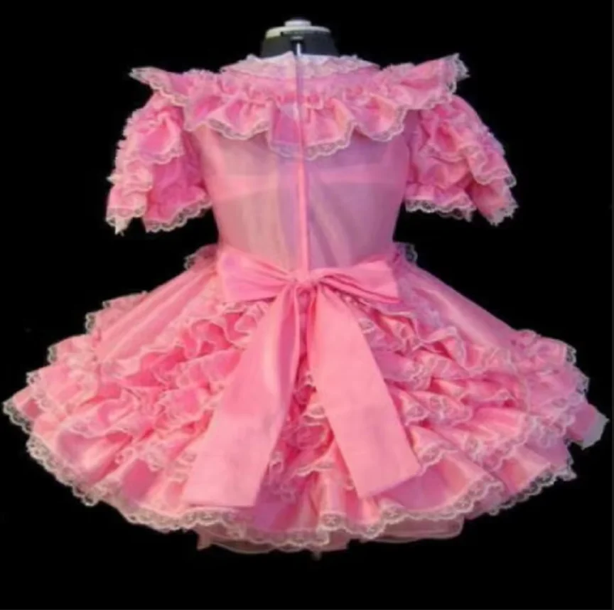 Sissy Pink Girl Adult Little Girl Satin Organza Dress Crossdresser Party Daily Unisex Dress Role Playing Dress Customization