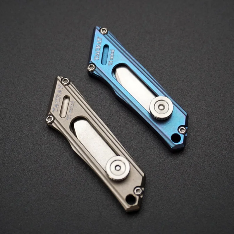 Blue Titanium Alloy Push Pocket Knife Multifunctional Keychain Utility Knife Survival EDC Tool Express Cutter can Replace Blade