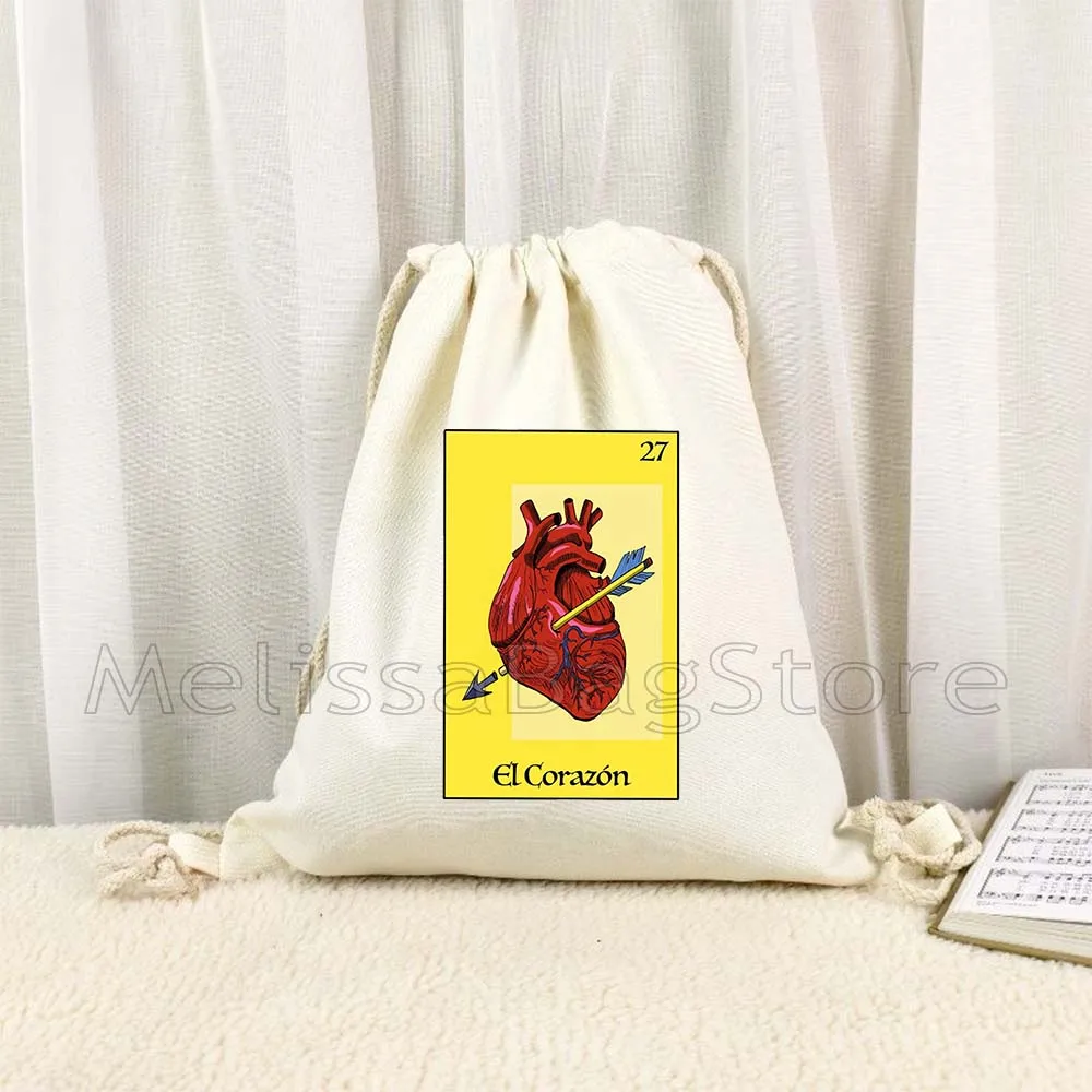 O coração asteca estrela guarda-chuva melancia rosa mexicano loteria bingo cartão arte sacos de cordão mochila de futebol saco de corda
