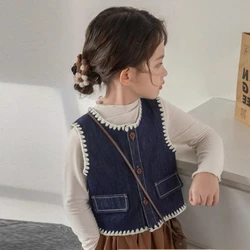 Girl's Cowboy Vest 2024 Spring and Autumn New Style Children's Embroidered Outerwear Tank Top Versatile Vest