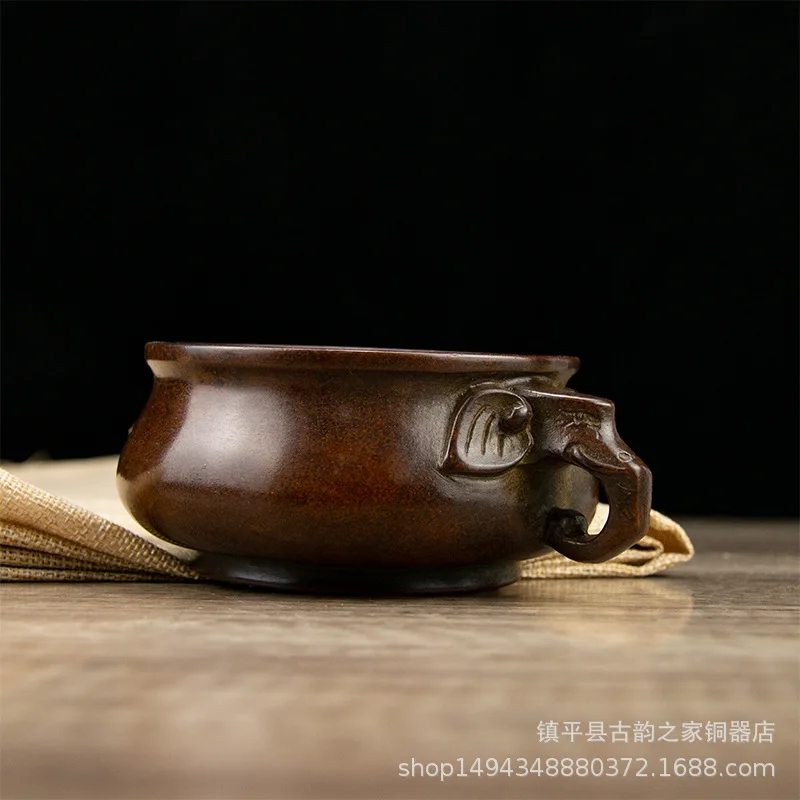 Pure Double Elephant Ear Xuande Bronze Incense Burner Copper Furnace Ornament Office Living Room Shop Desk