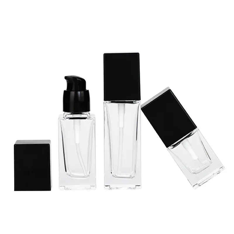 15ml 30ml 40ml Square Liquid Foundation Clear Glass Bottle Essence Emulsion Refillable Bottles Cosmetic Packaging Container