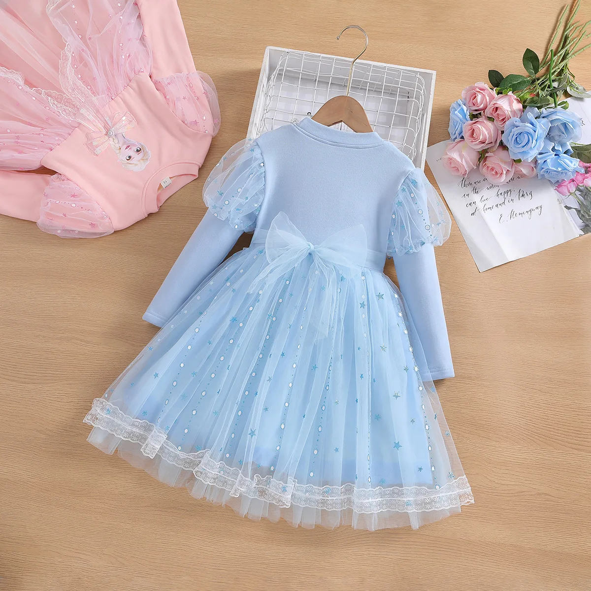 Elsa Kids Dress Party Long-sleeved Princess Dress Girls Dress Winter Plush Children\'s Western Style Frozen Formal Dress 2-8Y