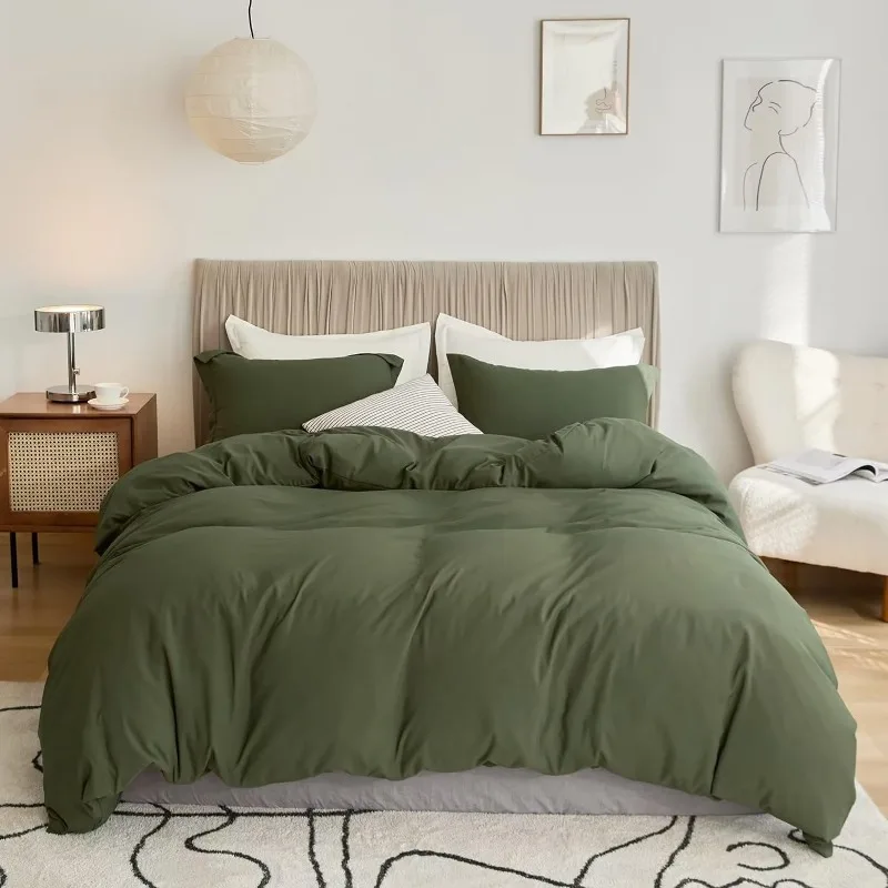 Green Duvet Cover Bedding Sets Cooling Skin-Friendly Microfiber Duvet Covers Sets Simple Modern Army Green