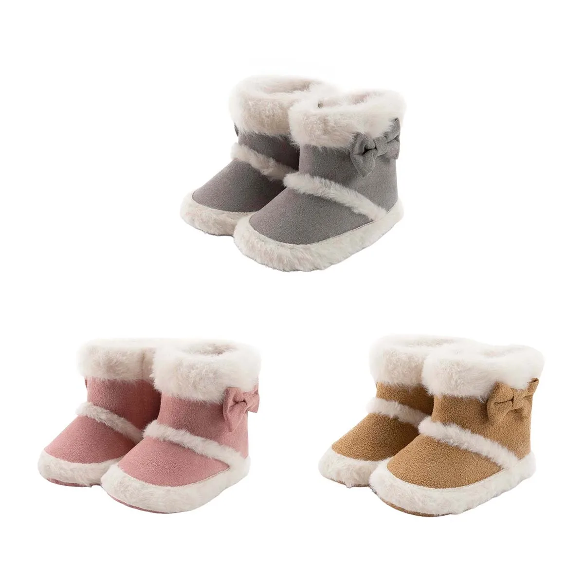 

Suefunskry Infant Baby Girls Warm Boots Shoes, Autumn Winter Soft Sole Non-Slip Bowknot Patchwork High Top Boots