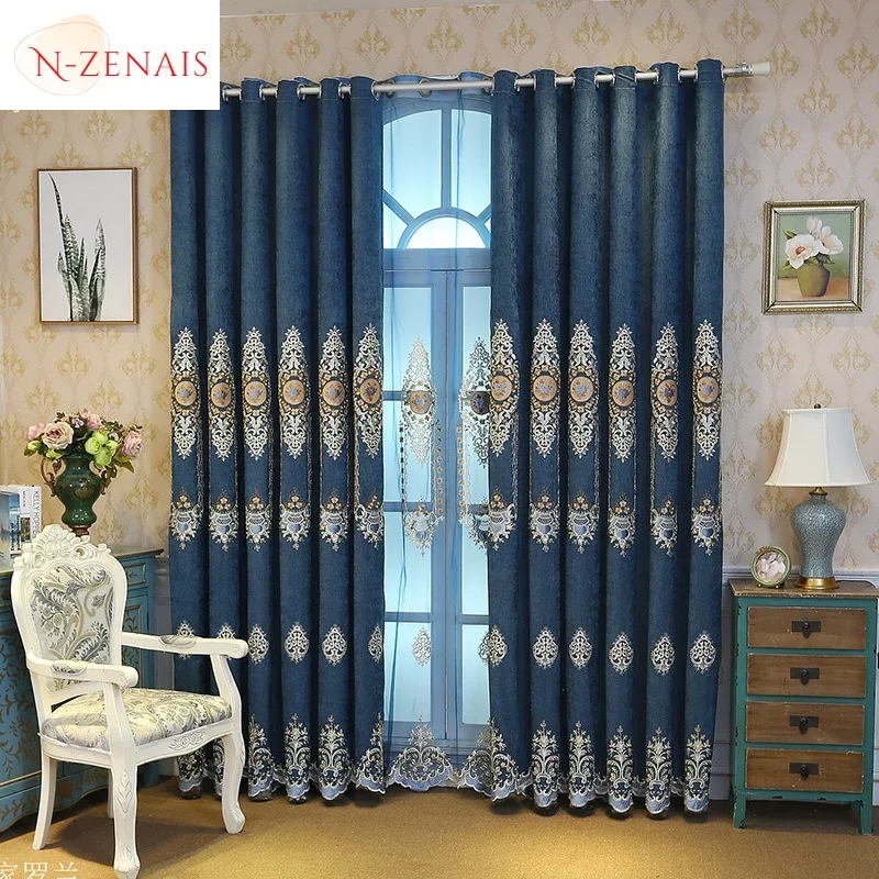 Custom  Size！！European Luxury Elegant Chenel Embroidered Blackout Elegant Curtains for Living Dining Room Bedroom Decor Window