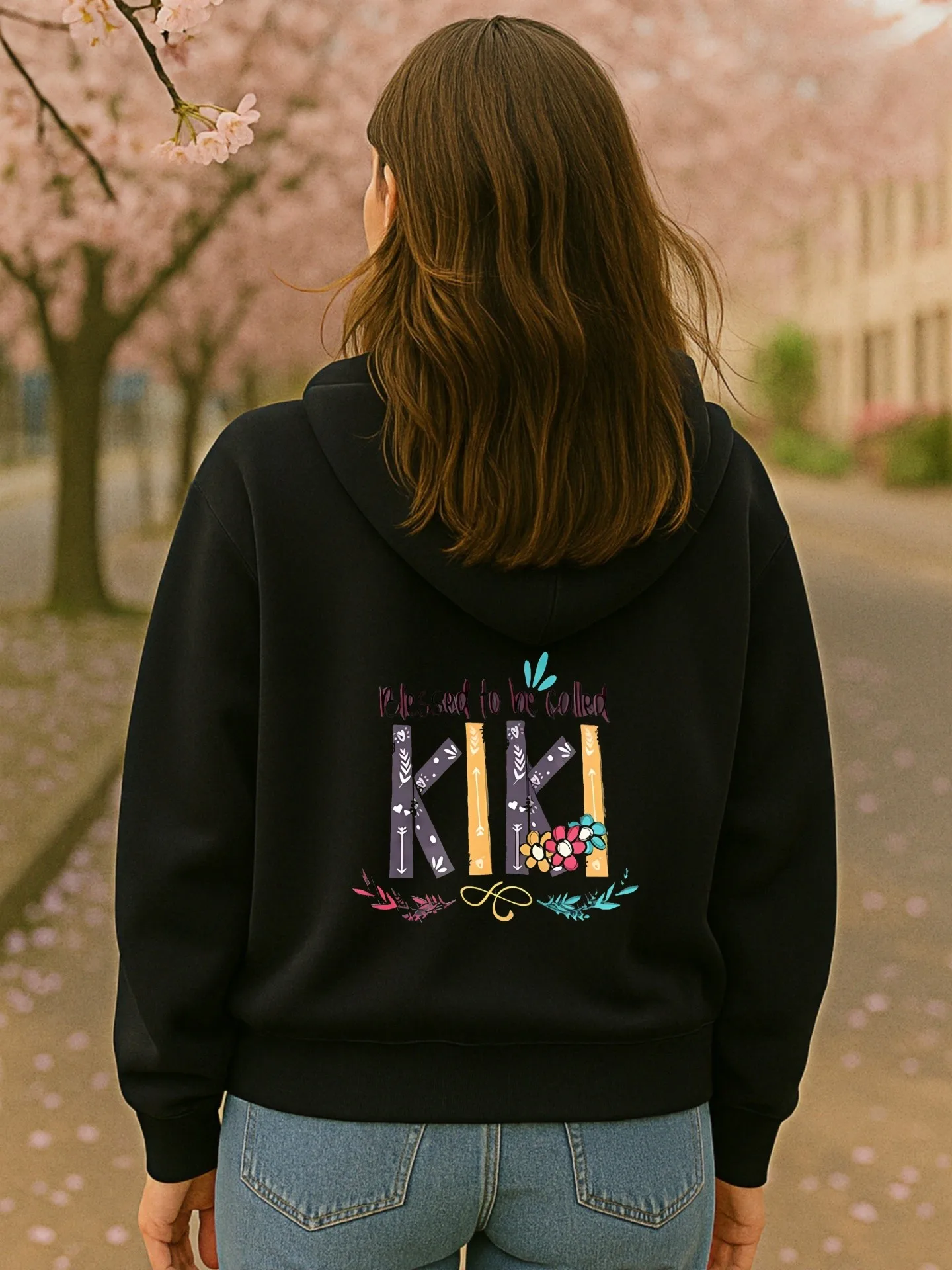 هوديي نسائي أساسي، طباعة رسومية بحروف وزهور، نمط جمالي كاجوال، قماش ناعم، ملابس يومية كاجوال للمراهقين