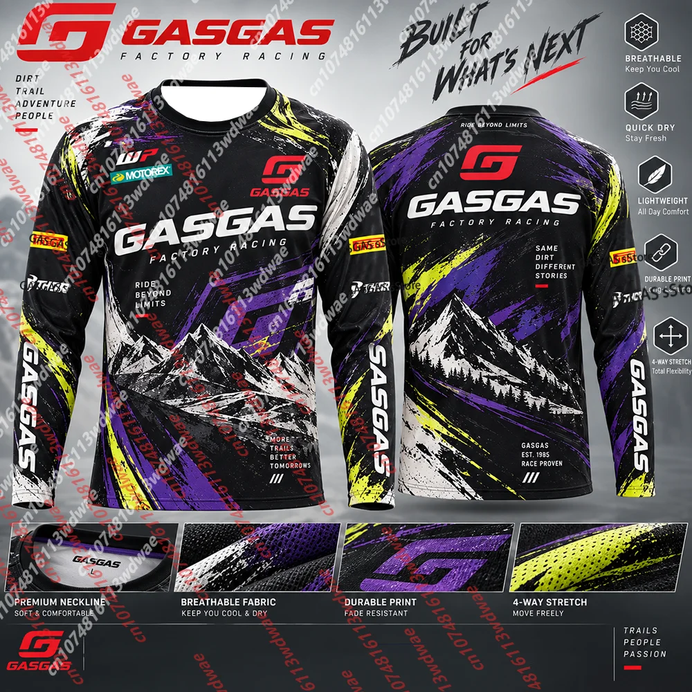 GASGAS Factory Racing Men Motocross Jersey Long Sleeve Off-Road Dirt Bike MX Enduro Racing Top Quick Dry Motorcycle Riding Shirt