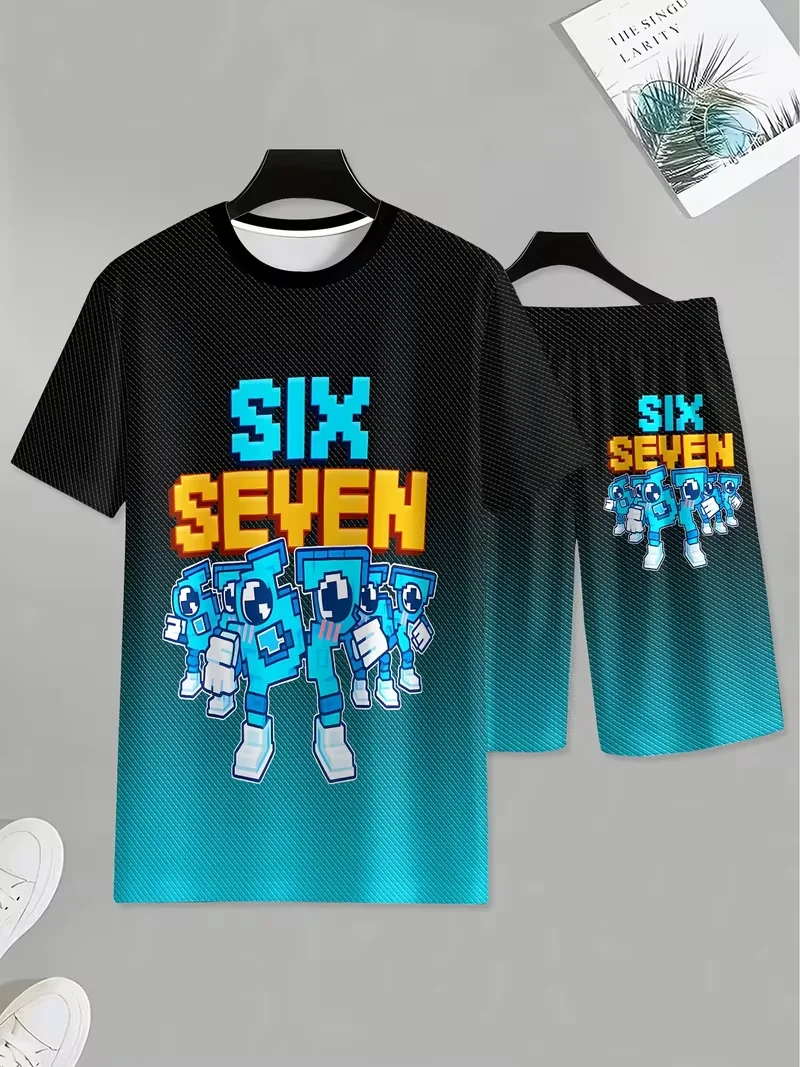Set für Kinder 67, Six Seven Italian Brain Rot Mathe-Witz-Tops, Y2k-Spielspruch, T-Shirt + Shorts, grafisches Y2k-Kinder-Set