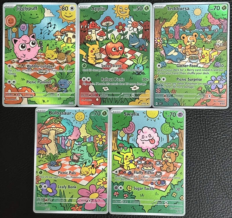 5Pcs Pokemon Cards PTCG Oil Painting Style Swirlix Teddiursa Bulbasaur Applin Jigglypuff Collection Holo Cards Pokemon Gift - view 5