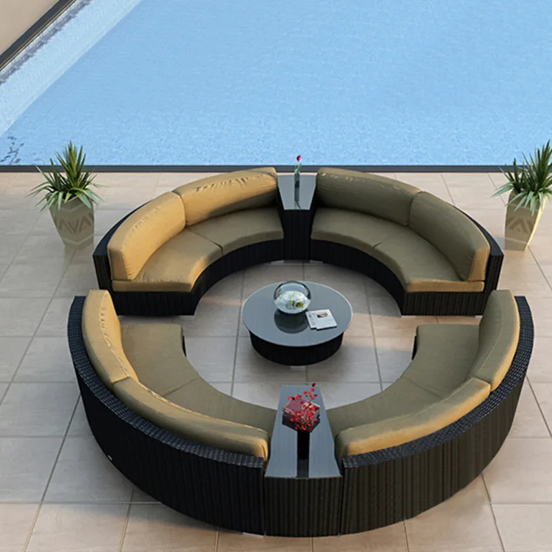 Round rattan sofa outdoor semicircular sofa outdoor leisure rattan sofa arc sofa rattan chair combination furniture