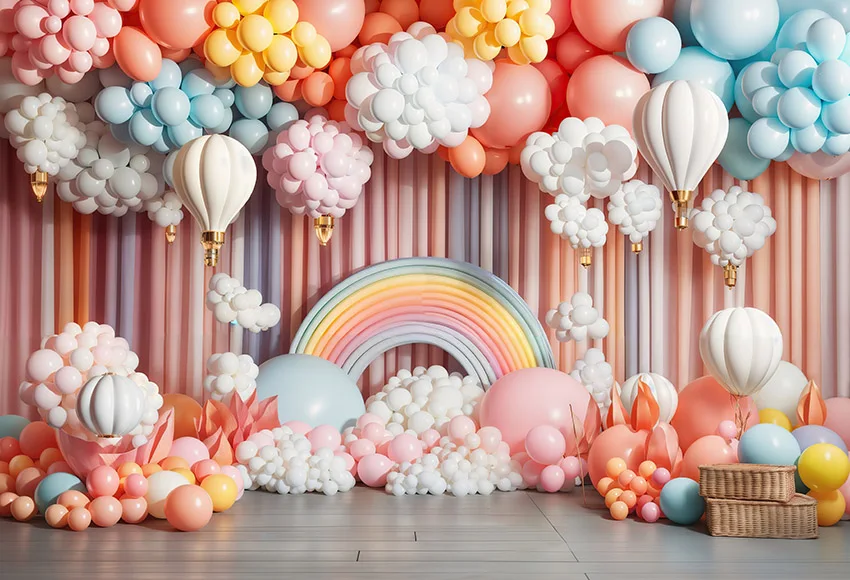 Mehofond Photography Backdrop Balloon Star Decor Kids Birthday Party Rainbow Carriage Flower Toy Bear Background Photo Studio