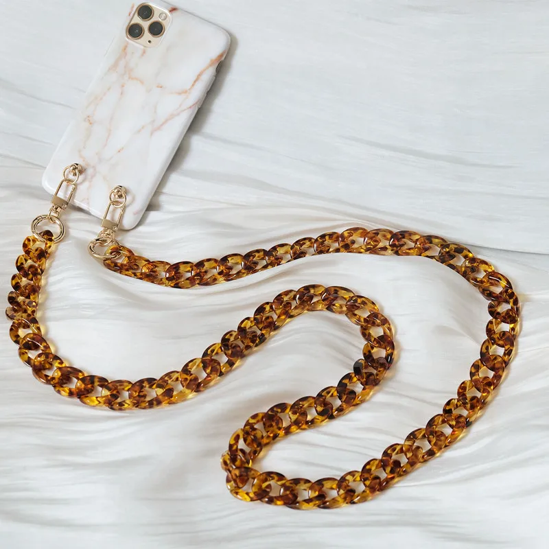 New Phone Accessory Cellphone PartsChain Anti Lost Universal Amber Leopard Shoulder Neck Crossbody Phone Strap Case Holder Chain