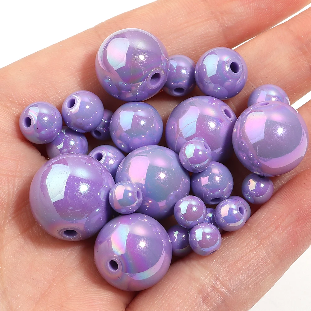 20-200pcs 6/8/10/12/14/16mm UV AB Color Round AcrylicBeads Deep Purple Loose Spacer Bead DIY Bracelet Necklace Jewelry Making