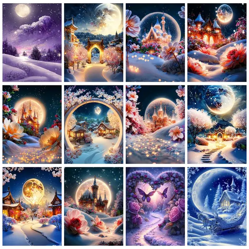 RUOPOTY 5D DIY Diamond Painting Landscape Moon Full Round/Square Embroidery Cross Stitch Rhinestone Diamond Mosaic Decoration