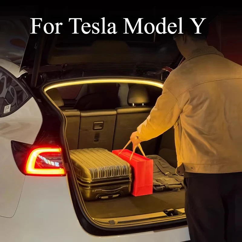 

Аксессуары для подсветки багажника Tesla Model Y, световая панель для модификации интерьера автомобиля, автомобильные аксессуары с черными технологиями