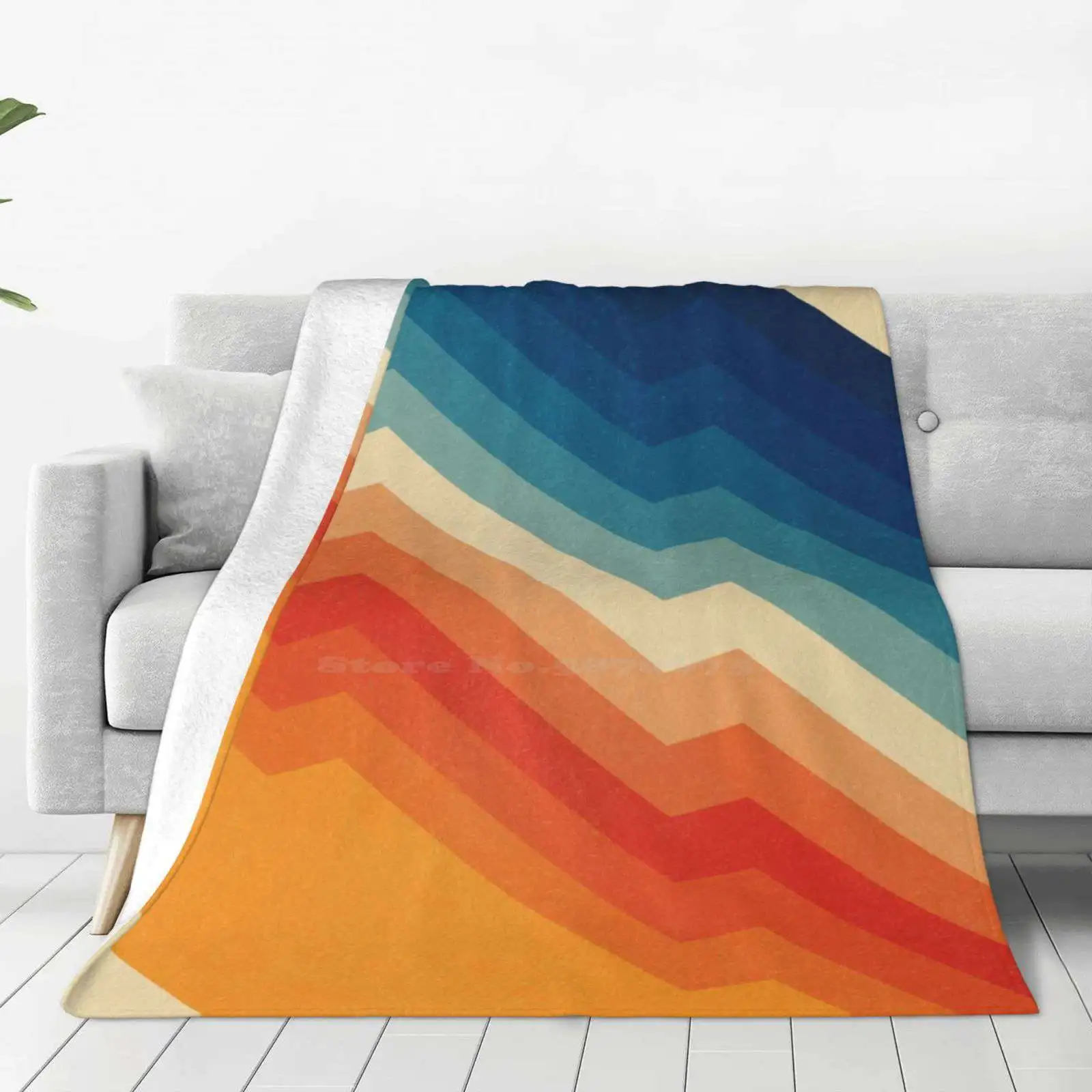 Barricade Creative Design Light Thin Soft Flannel Blanket Abstract Pattern Bright Vibrant Geometric Angular Red Blue Orange