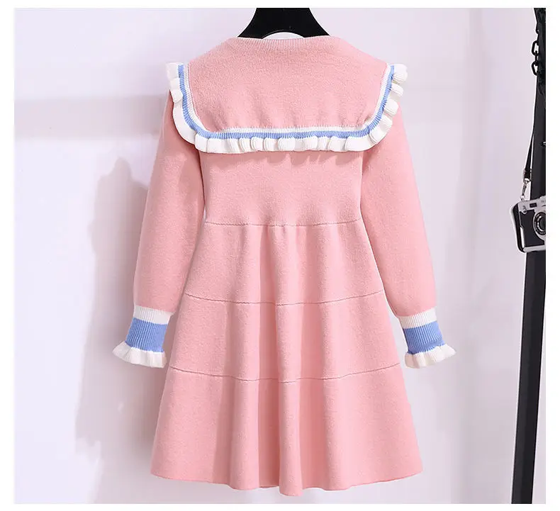 2024 Autumn winter Teenagers Girls Kids Knit Sweater Dresses Princess clothes JK sailor western bowtie 4 5 6 7 8 9 10 11 year