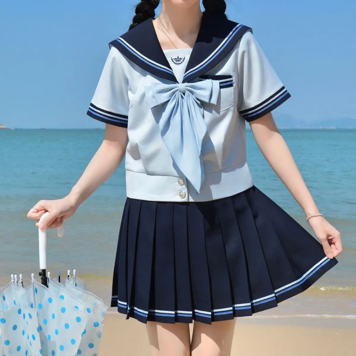 Uniforme Jk, traje de marinero femenino, estilo japonés, Falda plisada de manga larga y corta para escuela, traje azul claro y rosa para mujer, juego de rol COS