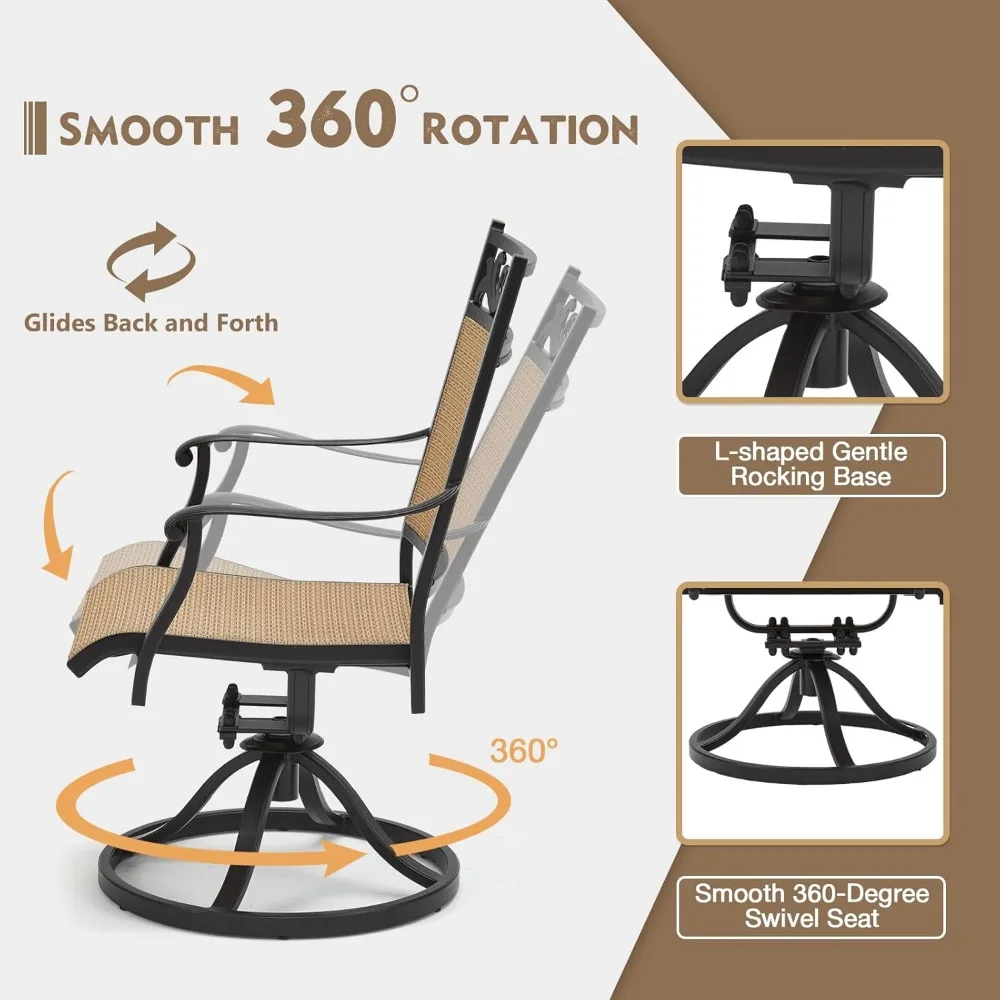 Kursi Putar Teras Set 2, Kursi Rocker Putar Aluminium Cor Segala Cuaca dan Luar Ruangan