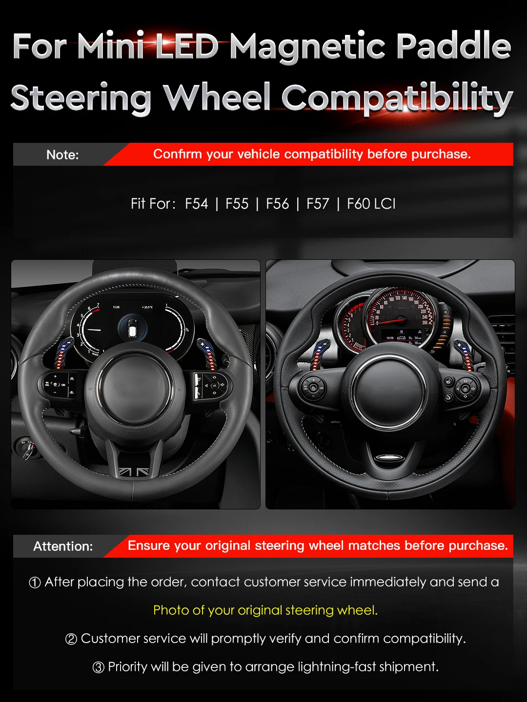LED Carbon Fiber Aluminum Alloy LED Magnetic Paddle Shifters for Mini F55 / F56 /F57 / F60，A90 Supra MK5