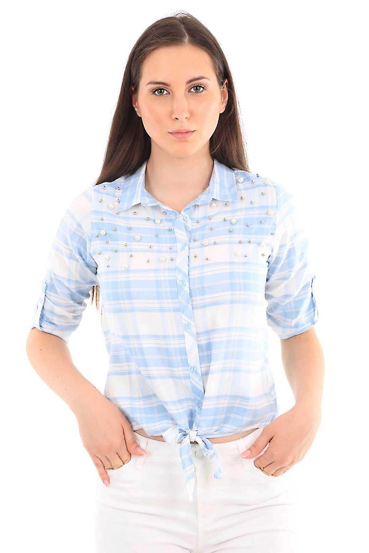 

EKOSELİ BAĞLAMALI İNCİLİ SHIRT 2021 Spring autumn women's shirt blouse street shirt new simple office lady long sleeve blouse