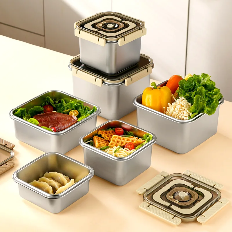 

304 Stainless Steel Fresh-keeping Seal Box Fruit Refrigerator Freezer Bento Box Can Be Microwave-heated Portable Lunch Box
