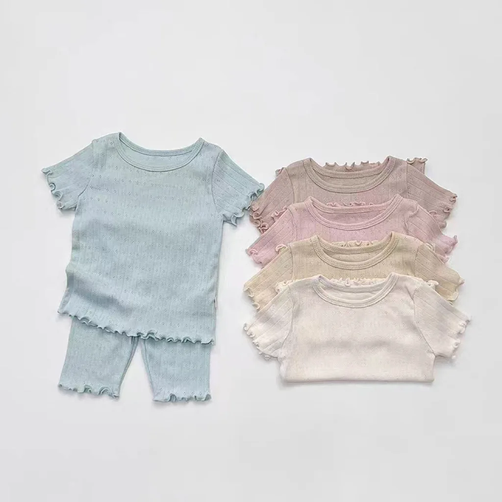 

2025 Summer New Baby Cotton Breathable Clothes Set Infant Short Sleeve Tops + Shorts 2pcs Suit Kids Solid Pajamas Baby Outfits