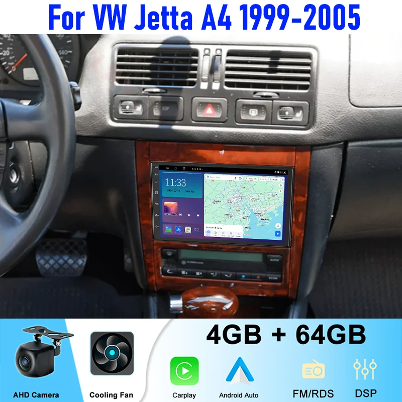 

7“ 4+64GB For VW Jetta A4 1999-2005 Car Radio Wireless CarPlay Android 15 Auto Stereo Head Unit GPS WIFI Plug & Play