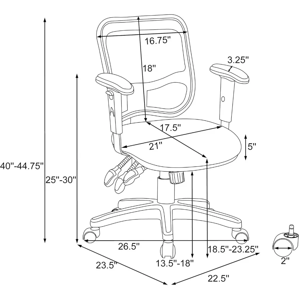 كوستر المفروشات المنزلية - رولو - كرسي مكتب مريح منجد قابل للتعديل مع مقعد خلفي شبكي، قاعدة تكلم - معاصر