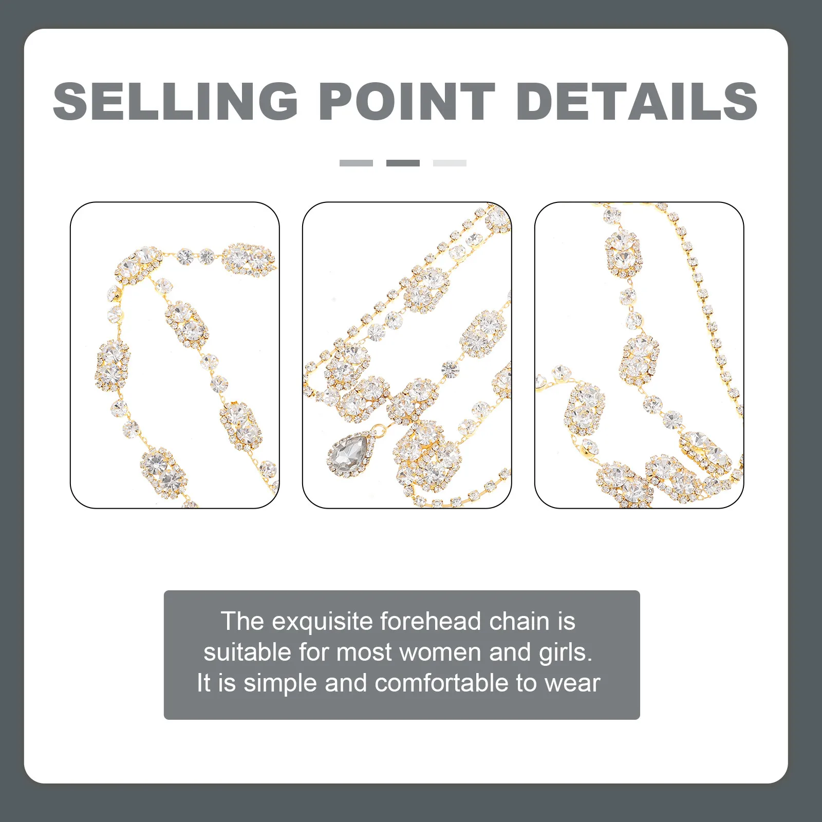 

Rhinestone Forehead Chain for Women Delicate Ethnic Style Wedding Bride Hair Decor Elegant Shiny Headwear Prop Fashion