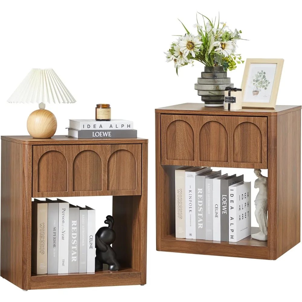 

Nightstand Set of 2, 19.69" Wide Bedside Table with Arched Finish, Modern Night Stands with Curved Profile, Mid Century End Tabl