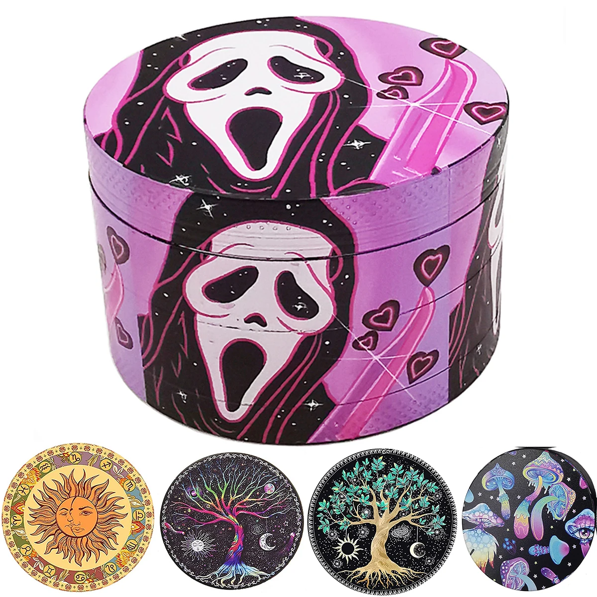 Metal Grinder Herb 4 Layer 63MM 2.5 Inches Cartoon XXL Smoke Acceesories Pattern Halloween Gift Ghost Pink