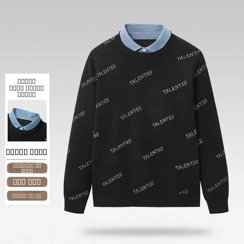 

Warm Knitted Sweater Faion Urban Sle Men's irt Collar Double Collar Slim Fit Knitwear Autumn 2024 Casual Long Sve