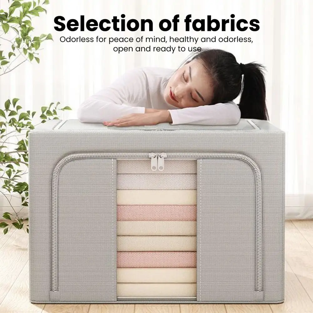Stackable Foldable Storage Bin Two-way Zipper Storage Container Foldable Clothes Storage Box with Window Zippered Quilt for Home