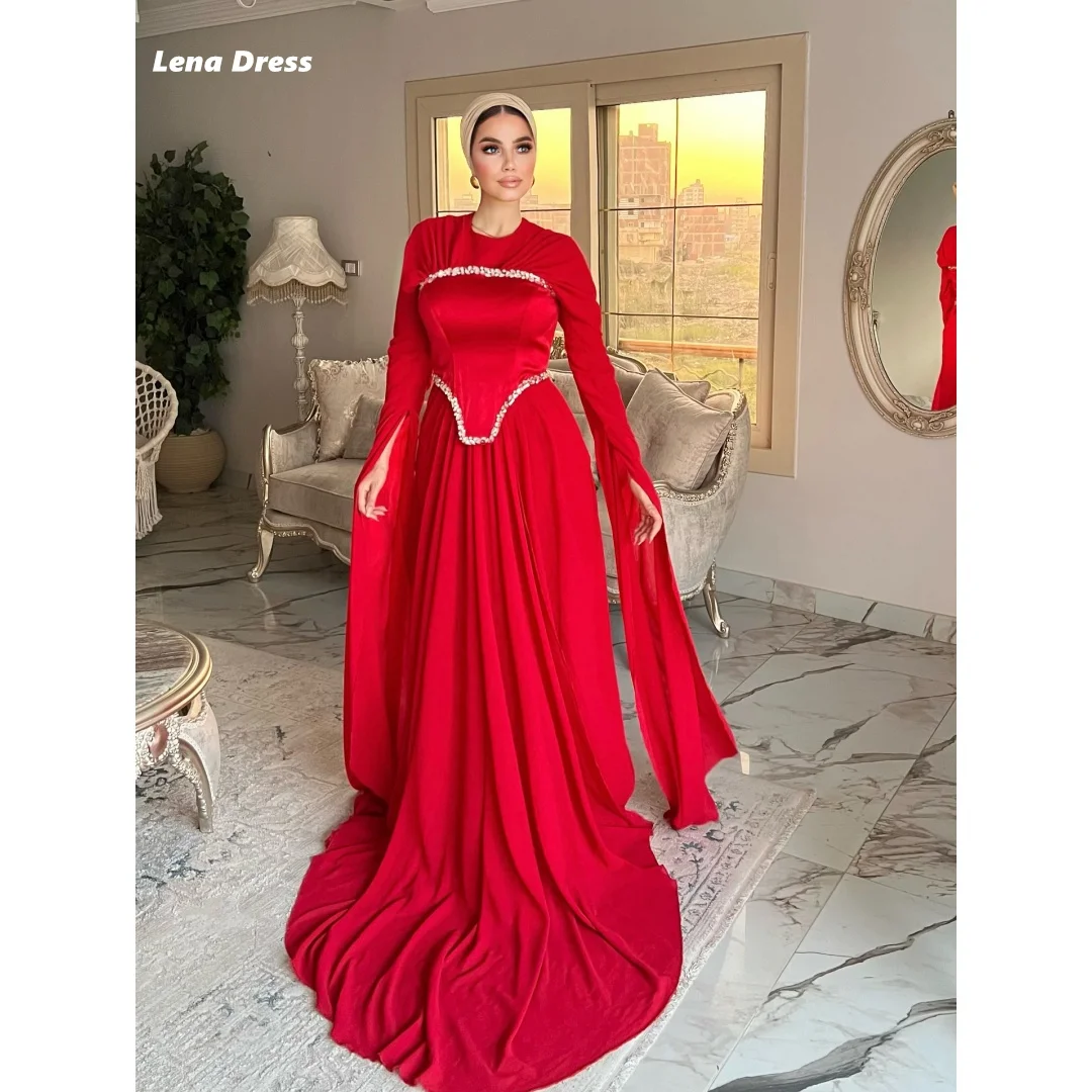 

Lena Long Sleeves Luxurious Women's Evening Dresses for Special Occasions Elegant Woman Party Dress Round Collar Muslim Gem Prom