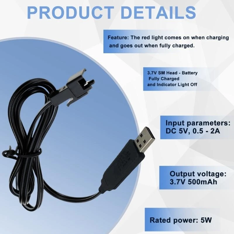 Intelligent 3.7V carregador bateria USB com plugues SM2.0 2P e luz LED 83CF