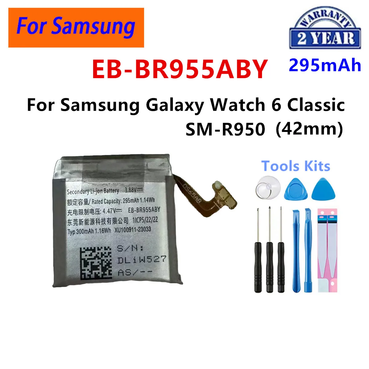 EB-BR955ABY EB-BR965ABY Battery For Samsung Galaxy Watch 5 Pro 45mm 40mm Watch 6 Classic 47mm Gear Fit 2 Pro Galaxy Buds 2+Tools