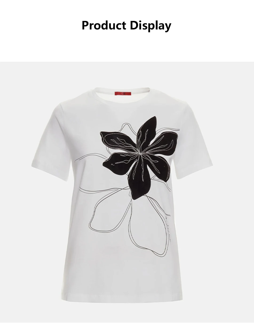CH Besticktes Blumen-Kurzarm-T-Shirt für Damen Rundhals Regular Fit Premium-Baumwolle Lässige Alltags-Vielseitige Oberteile – Detail 3