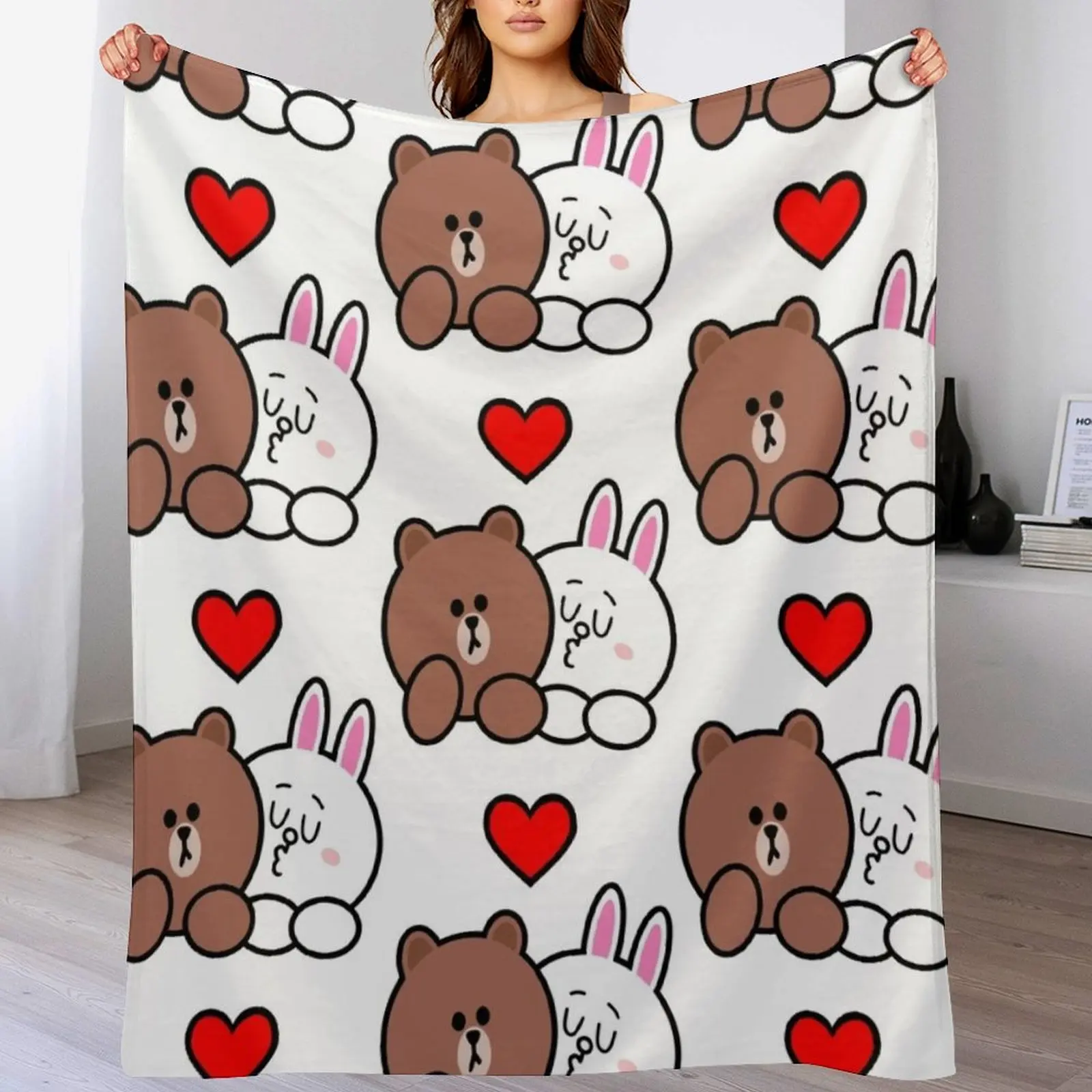 Brown bear and Cony in love Throw Blanket Extra Large Throw anime Personalized Gift Blankets Sofas Of Decoration Blankets